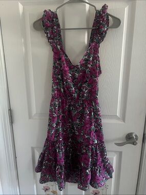SHEIN Purple Floral V-Neck Mini Dress